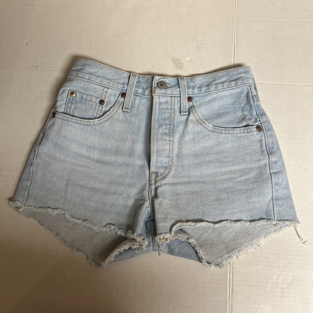 Levis 501 Shorts Womens 24 Blue Button Fly Cut Off Denim